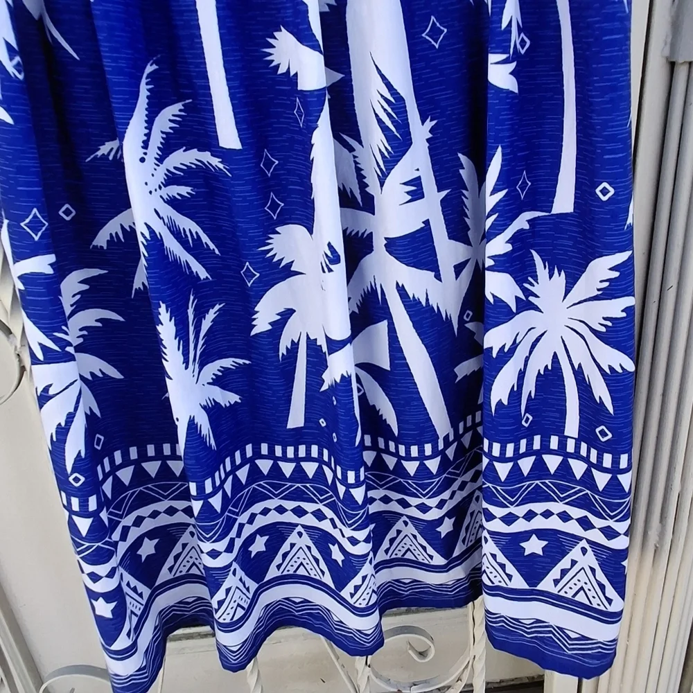 Gypsy Blu Palm Tree Print Blue White Drawstring Midi Maxi Skirt Women Size Large - Picture 9 of 16